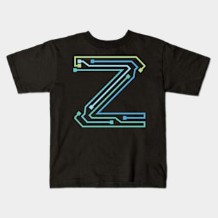 Alphabet Z Circuit Typography Design Kids T-Shirt